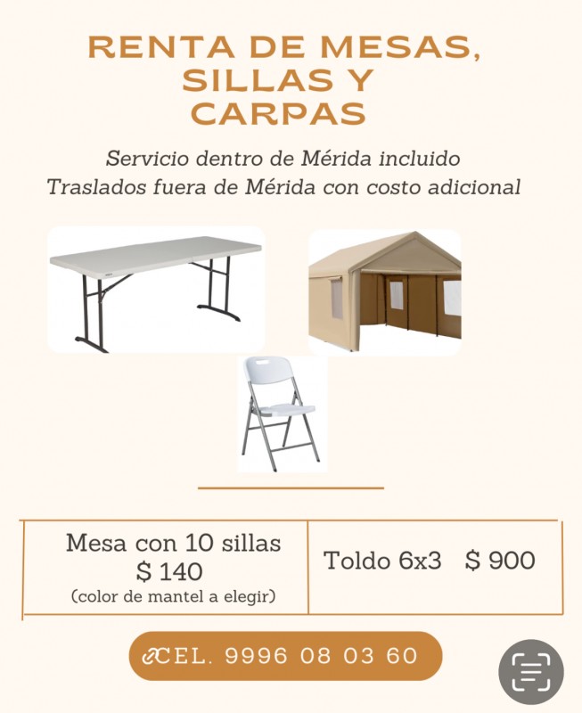 Renta carpa, mesas y sillas